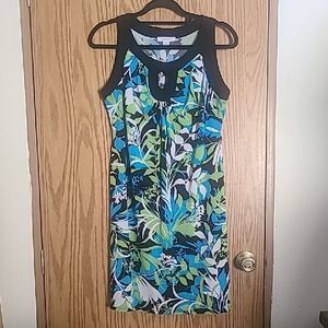 dressbarn Blue & Green Floral Keyhole Shift Dress